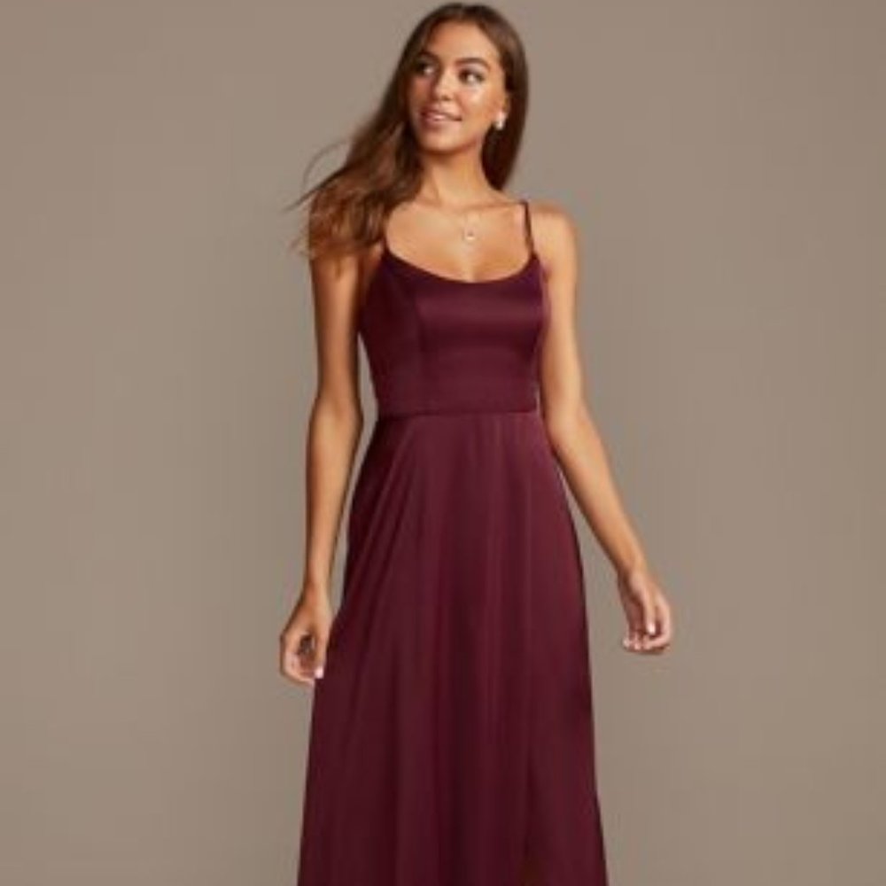 Crepe-Back Satin Spag Strap Bridesmaid Dress Wine